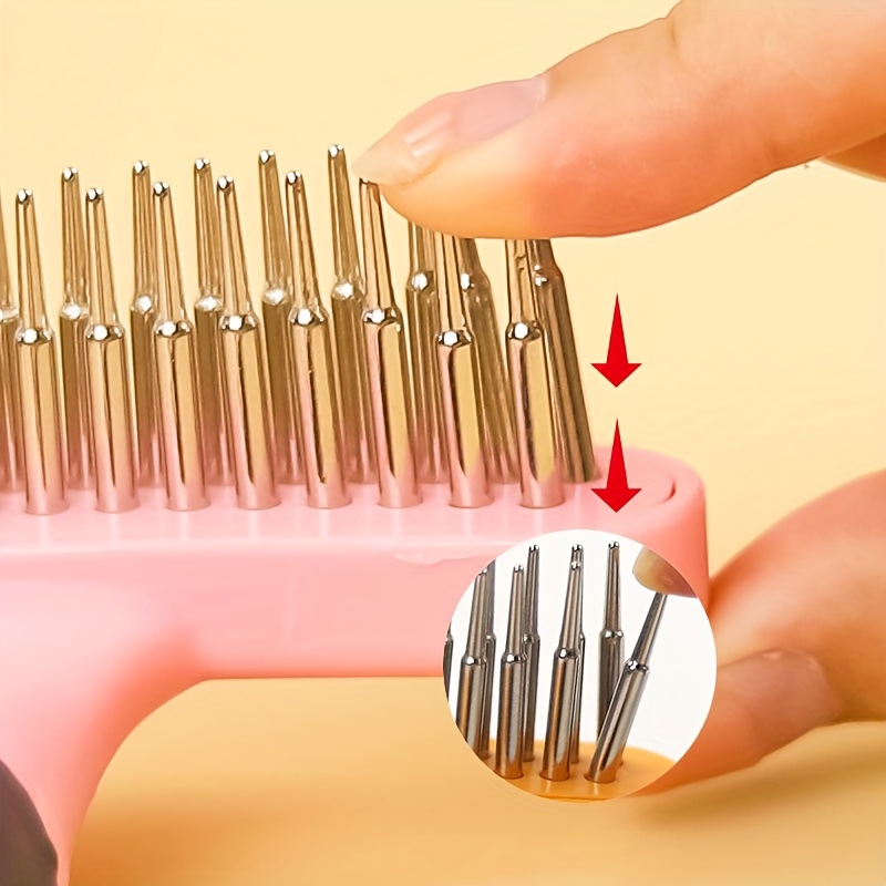 stainless steel double row pins dog grooming comb flexible pet   rake deshedding tool for dogs Product details 2