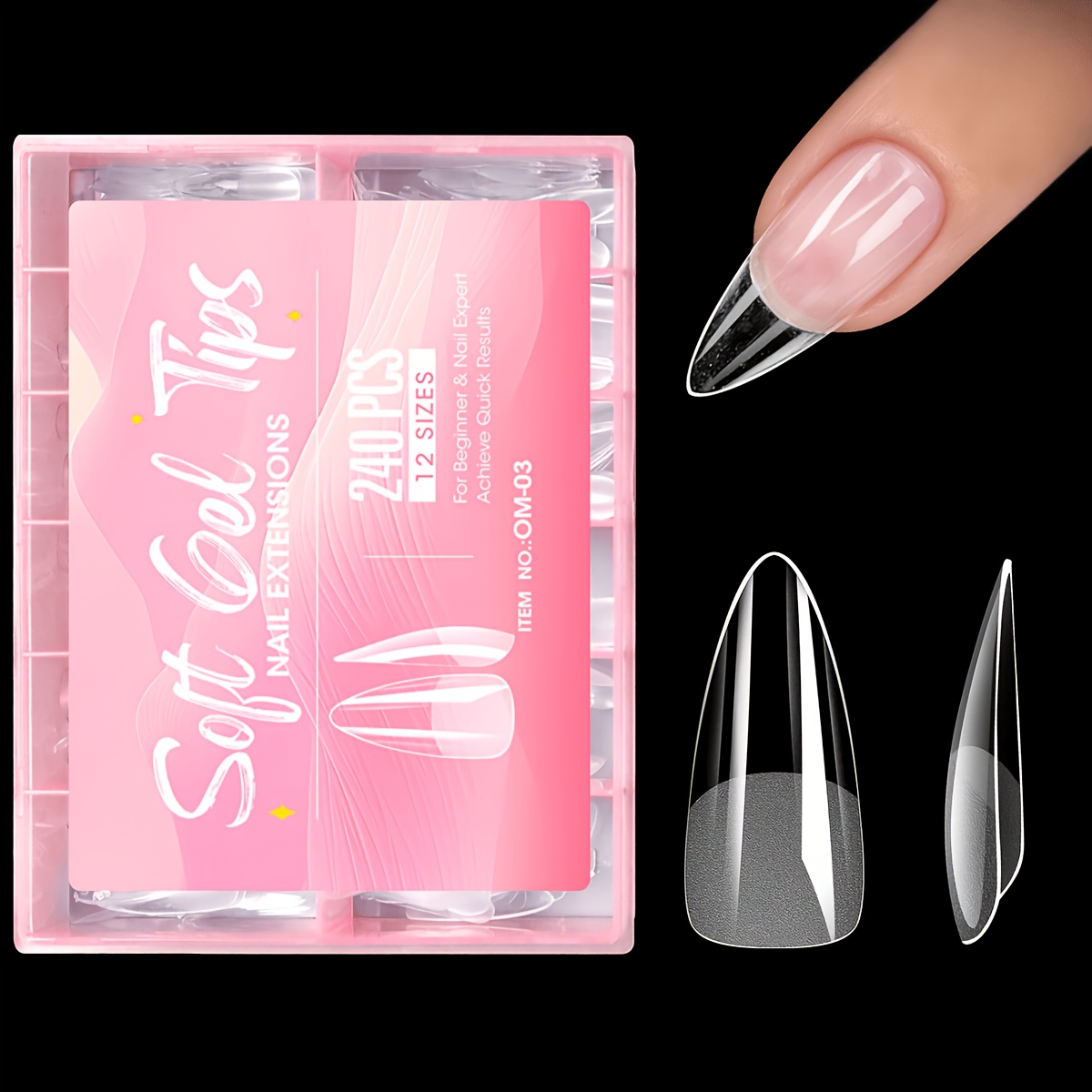 TEMU 240pcs Pre-shaped Stiletto Matte Acrylic Press On For Nails Cover Fake For Nails Gel For Nail Tips For Nail Extension Home Manicure For Nail