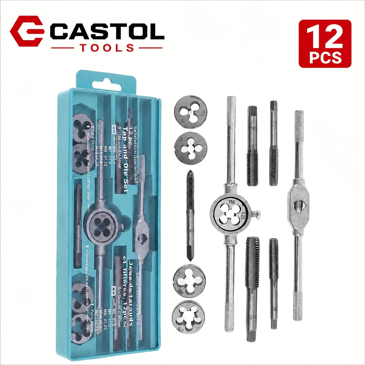 TEMU Jeu de 12 tarauds à vis, métrique M6-M12, outils de taraudage manuel, avec taraud à pointe conique droite, matériau durable, pièces usinées de ,
