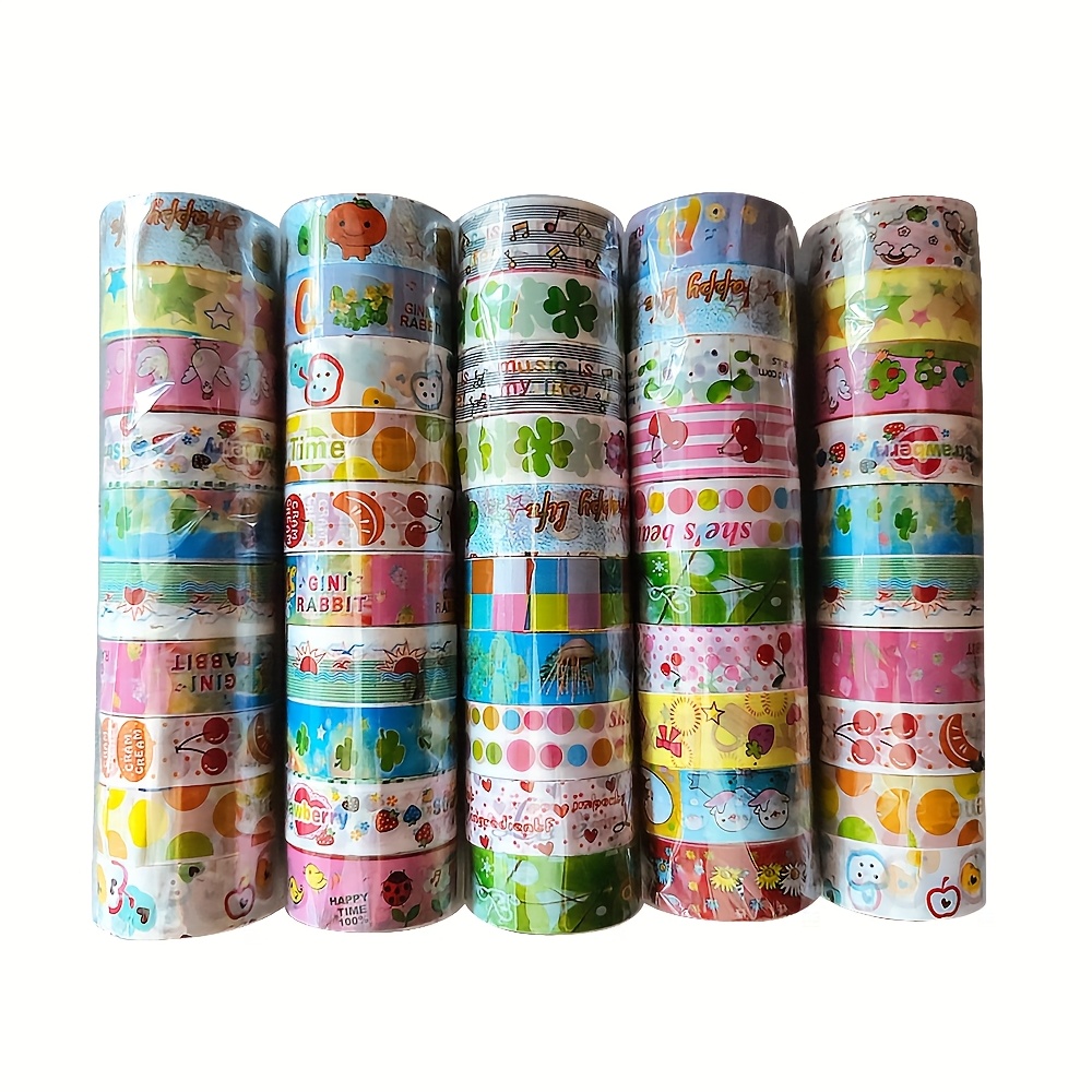 Image of 20pcs Random 1.5cm X 2m Color Pattern Office Stationery Adhesive Color Cartoon Small Tape Creative Decorative Tape Sticker Student Hand Account Tape Sticker