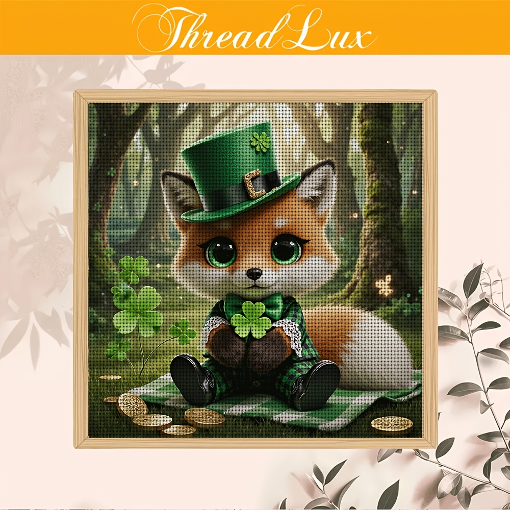 Frameless Cross-Stitch Printing Kit 'Little Fox with Clover'