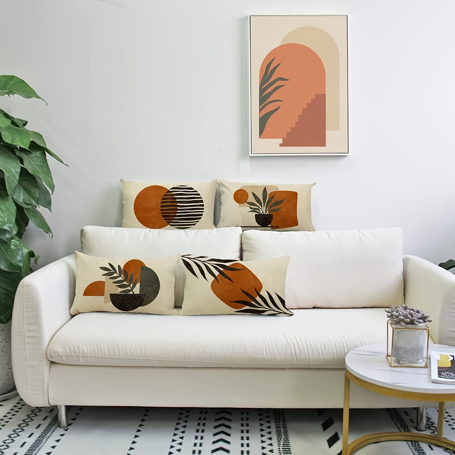 TEMU Lot de 4 housses de coussin en lin pour l'été, 12X20 pouces/30X50 cm, tissu en lin pur printemps été, bohème, , décoration , plante, feuille