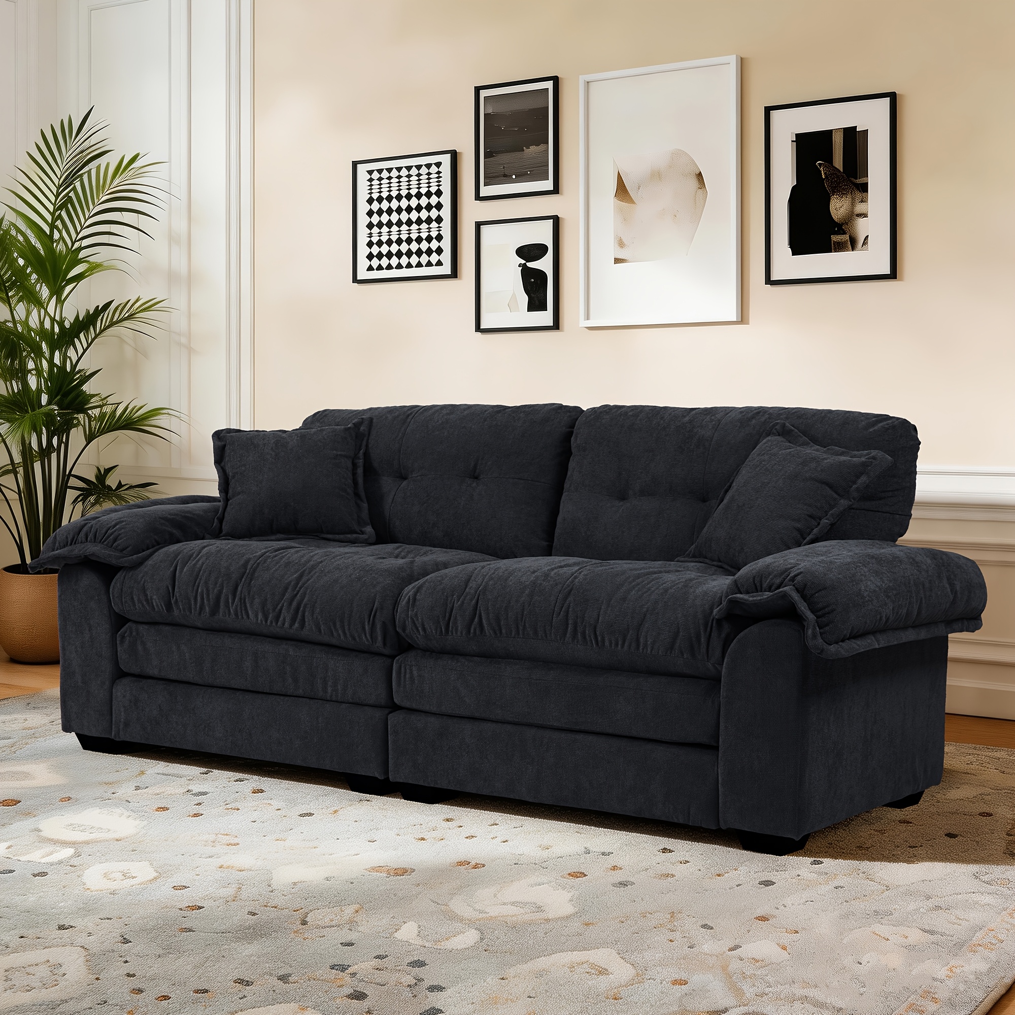 Image of 195cm Modular Chenille Sofa With Individual Pocket Springs, Memory Foam And Foam Filling, Deep Seat Two-sectional Loveseat For Living Room, Pillow Arm Style, Ideal For Small Spaces And Apartments
