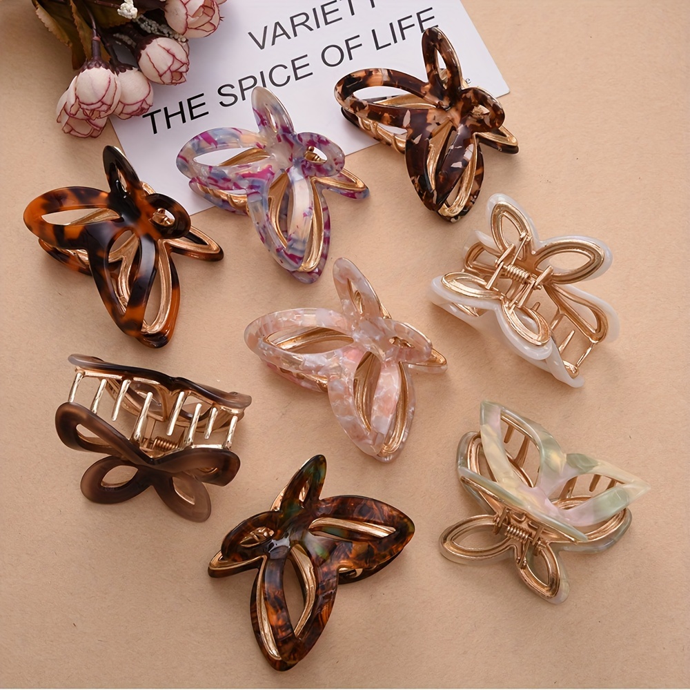

Vintage Elegant Butterfly Hair Claw Clip - Acetic Acid Material, Middle-sized, Butterfly Shape With Mixed Color Printing, Fashionable Hair Accessory For Women And Girls 14+, Single Piece