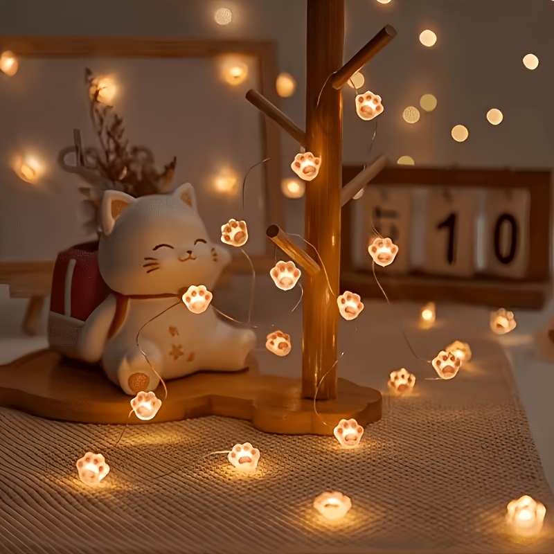 Image of Paw-shaped Fairy Lights, Battery Powered 10/20 Leds Cute Animal Claw String Lights, Suitable For Christmas Halloween Wedding Birthday Home Decor