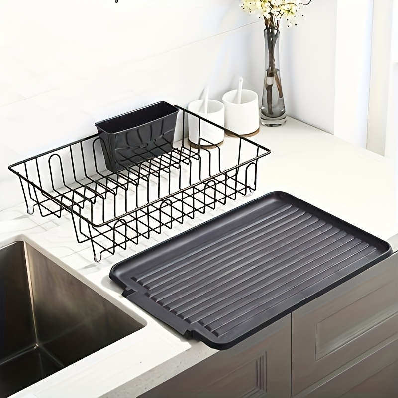 1 set of tableware drain rack kitchen counter utensil rack small stainless steel utensil drain rust resistant with black utensil rack and drainage board suitable for kitchen and rv Product details 4