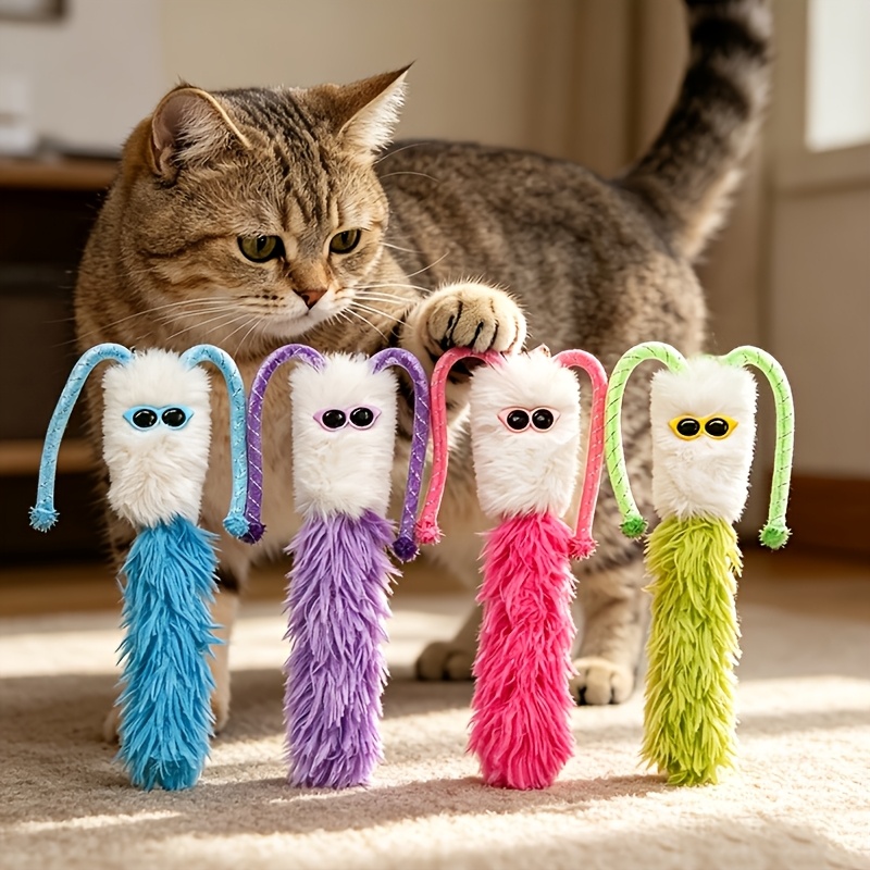 TEMU 1pc/2pcs/4pcs Random Color Interactive Cat Toy, Whimsical Pet Interactive Toy, Interactive Natural , Chew-proof, Interactive Cat Toy