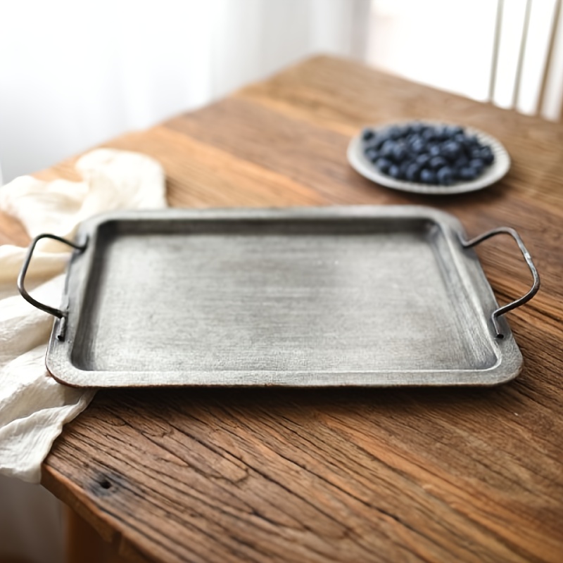 

Rectangular Iron Bread Serving Tray With Handles, Vintage Artistic Storage Plate