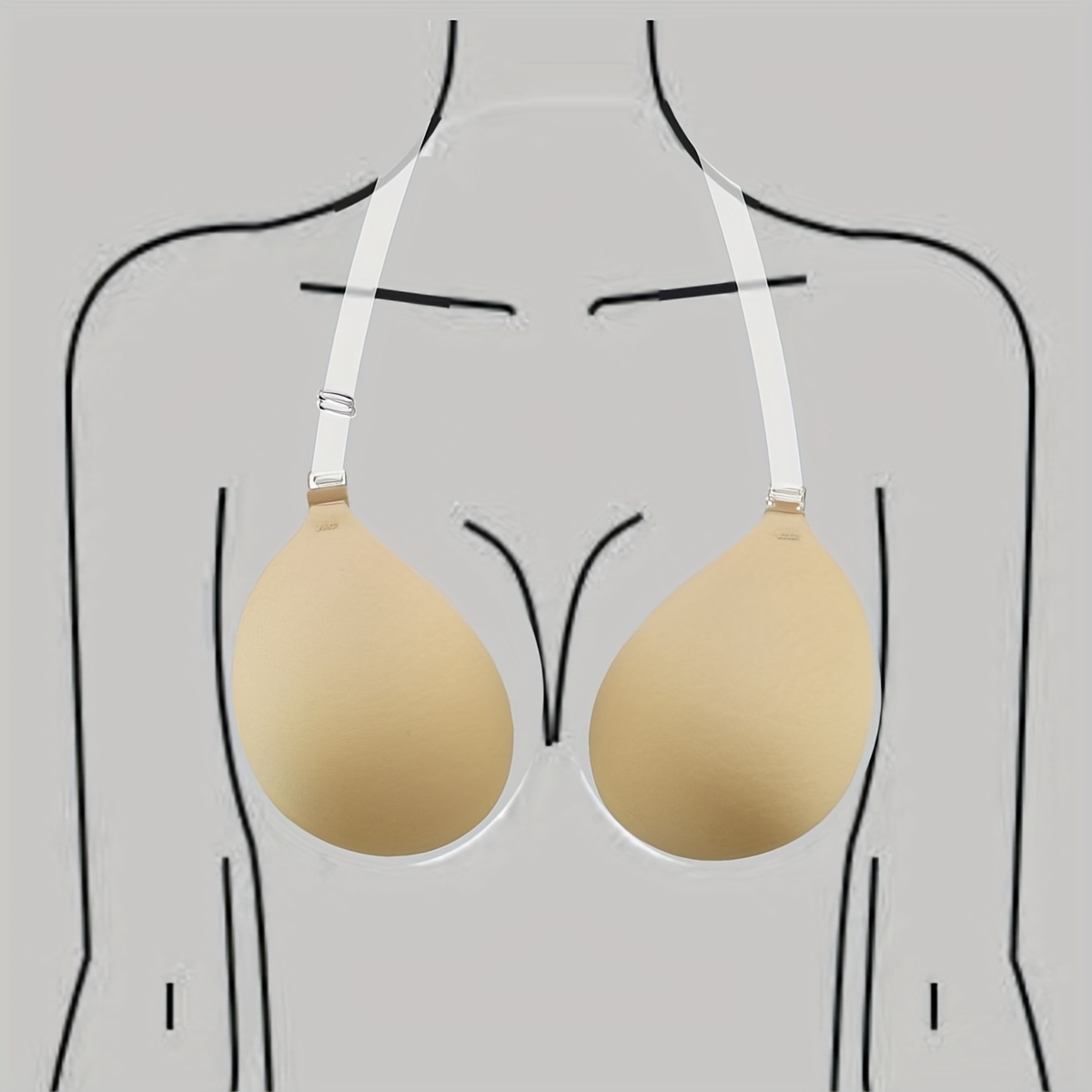 bra for backless dress f cup Sleek Stick On Silicone Bra (Nude/Black) - A To F Cup