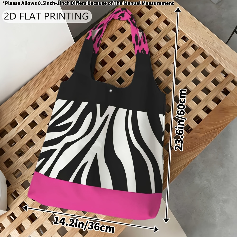 TEMU 1pc Tote Bags With Handles, Pink Leopard Pattern Aesthetic Tote Bag, Multifunctional Double-sided Printed Handbag, Tote Bag, Bag Makeup For
