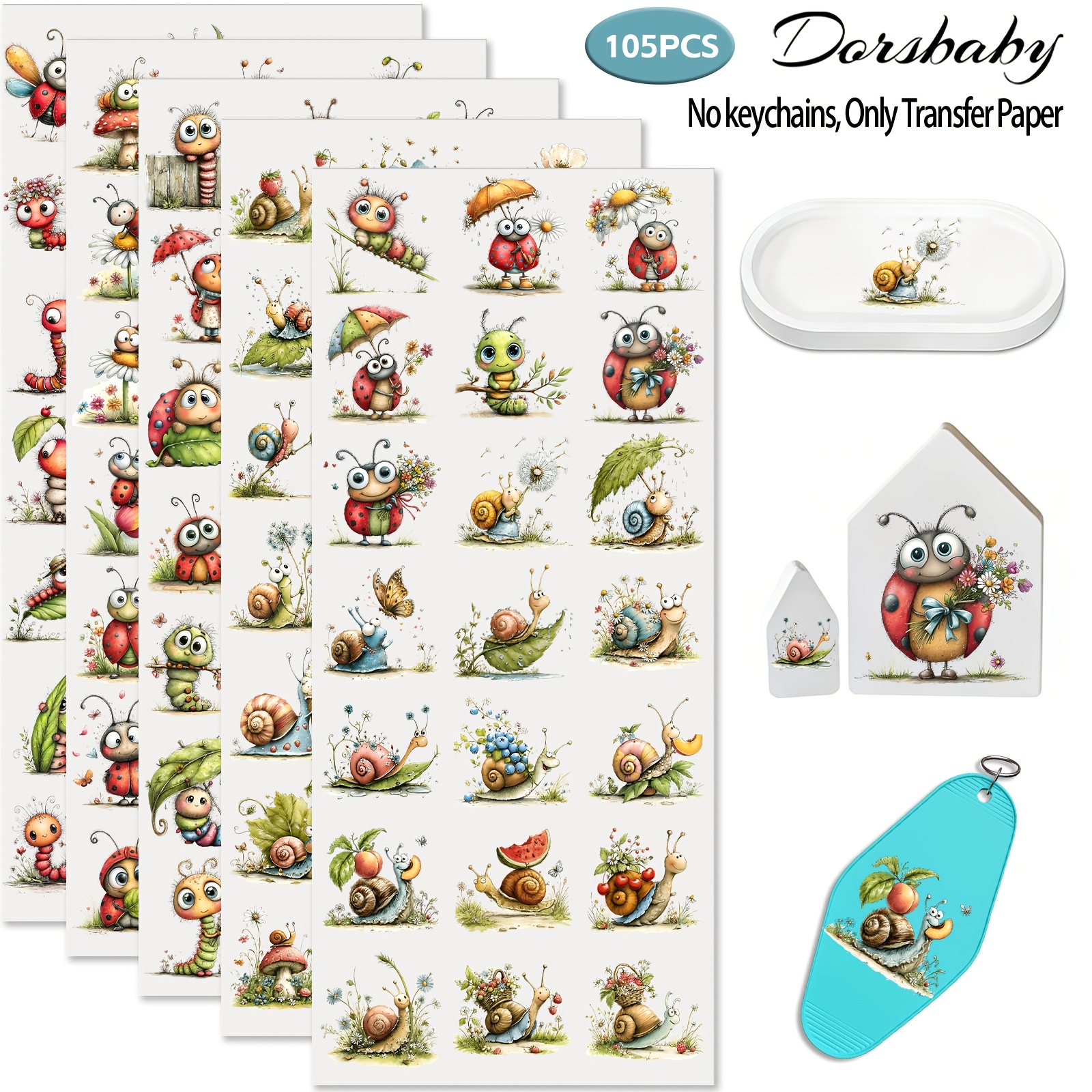 TEMU 105pcs Cute Ladybug Set Style Uv Dtf For Keychains, Small Rub On Transfers For 16oz Mugs & Phone Cases, High Art Supplies For Gifting & Journal