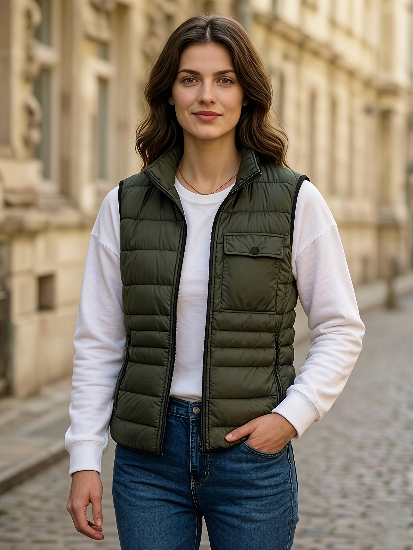 imagem do item colete casual feminino exterior com vários bolsos e   de correr, fato de camurça   e  ,   removível, cor  , colete casual, roupa exterior  , colete acolchoado adequado para   de campismo e escalada ao ar livre, várias cores disponíveis