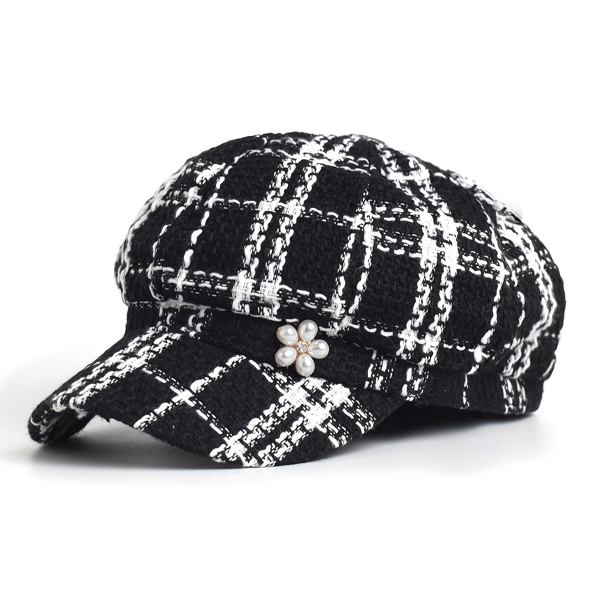 TEMU Solid Color Newsboy Hat Vintage British Stylish Beret Hats Classic Hat Octagonal Cap For Women