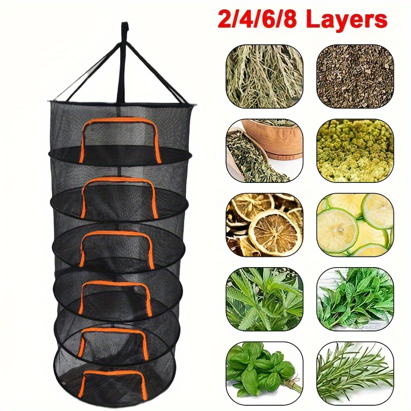 

1 Pack, 2-8 Layer Herb Drying Rack, Collapsible Hanging Mesh Dryer With Zippers, 23.62 Inches Wide 62.99 Inches Tall, Black Nylon Net For Plant Drying, Garden Hydroponics Storage, With Carrying Bag