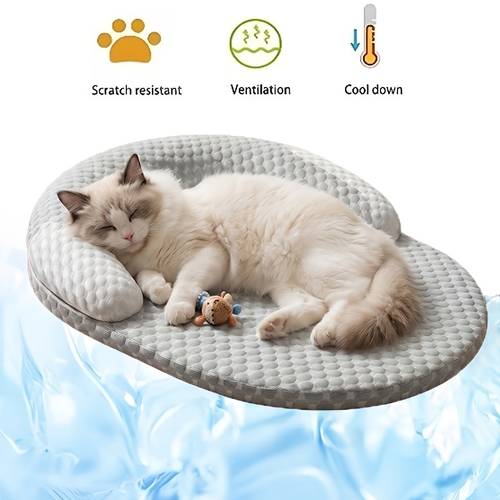 summer cooling cat bed breathable dog bed with raised neck pillow non slip washable round cooling pet mat for cats and small dogs