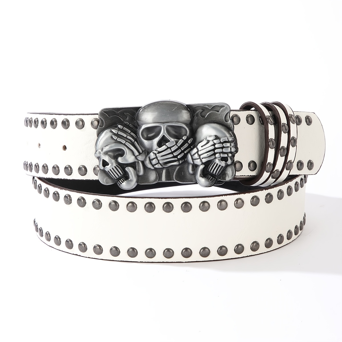 TEMU 1pc Black And White Skeleton Belt Punk Style Heavy Rivet Belt
