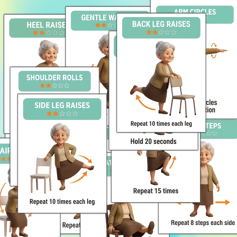 TEMU 20 Full- Cards For Seniors In Standing And Sitting Positions, With Clear Graphic Action Instructions, Suitable As A Reference For Home Fitness