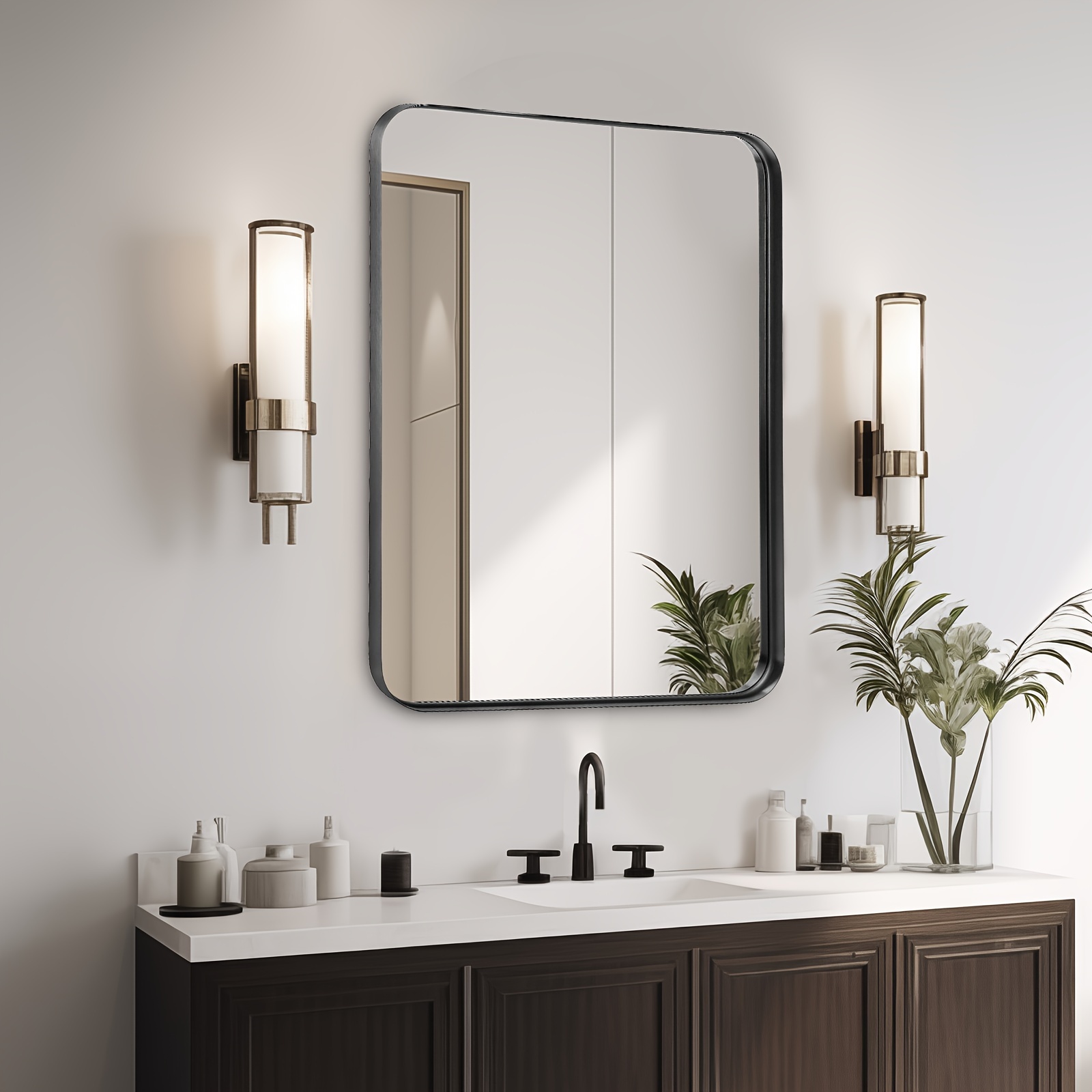 

Black Metal Framed , 30x22 Inch Vanity Rounded Rectangle For Over Sink Wall, Matte Large Modern Mirror, Horizontally Or Vertically Hanging