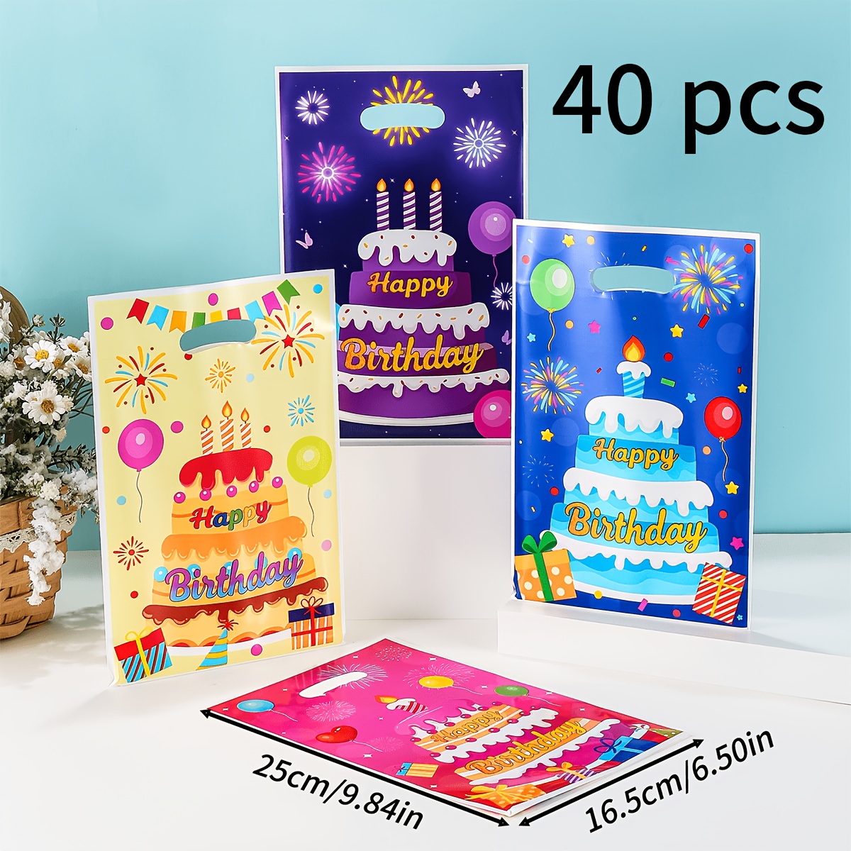 TEMU Regalo /Lui Confezione da 20/40 Sacchetti Regalo di Compleanno, Borse Tote a Tema Festa di Compleanno, Sacchetti Regalo con Motivo Torta di