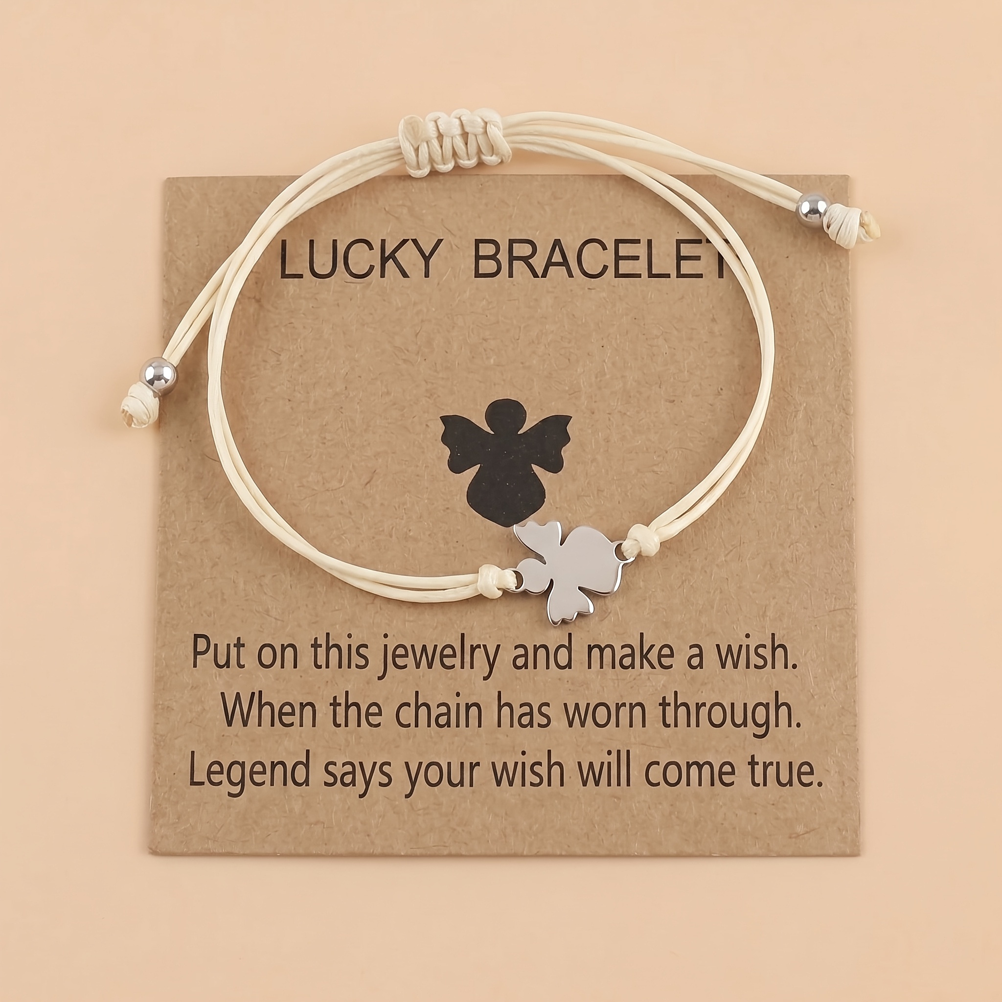 Image of 1pc Stainless Steel Charm Bracelet With , Adjustable Wax Cord Braided Bracelet, Meaningful Protection Jewelry Gift For Women Daughter Best Friend