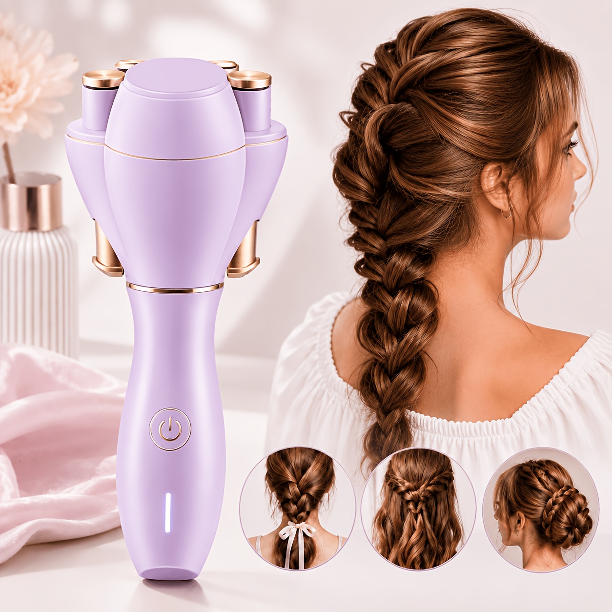 TEMU Automatic Hair Braider, Portable Electric Hair Braiding Tool, One-button Styling Machine, Cordless For Women, Easy Diy Braids Styling Tool For