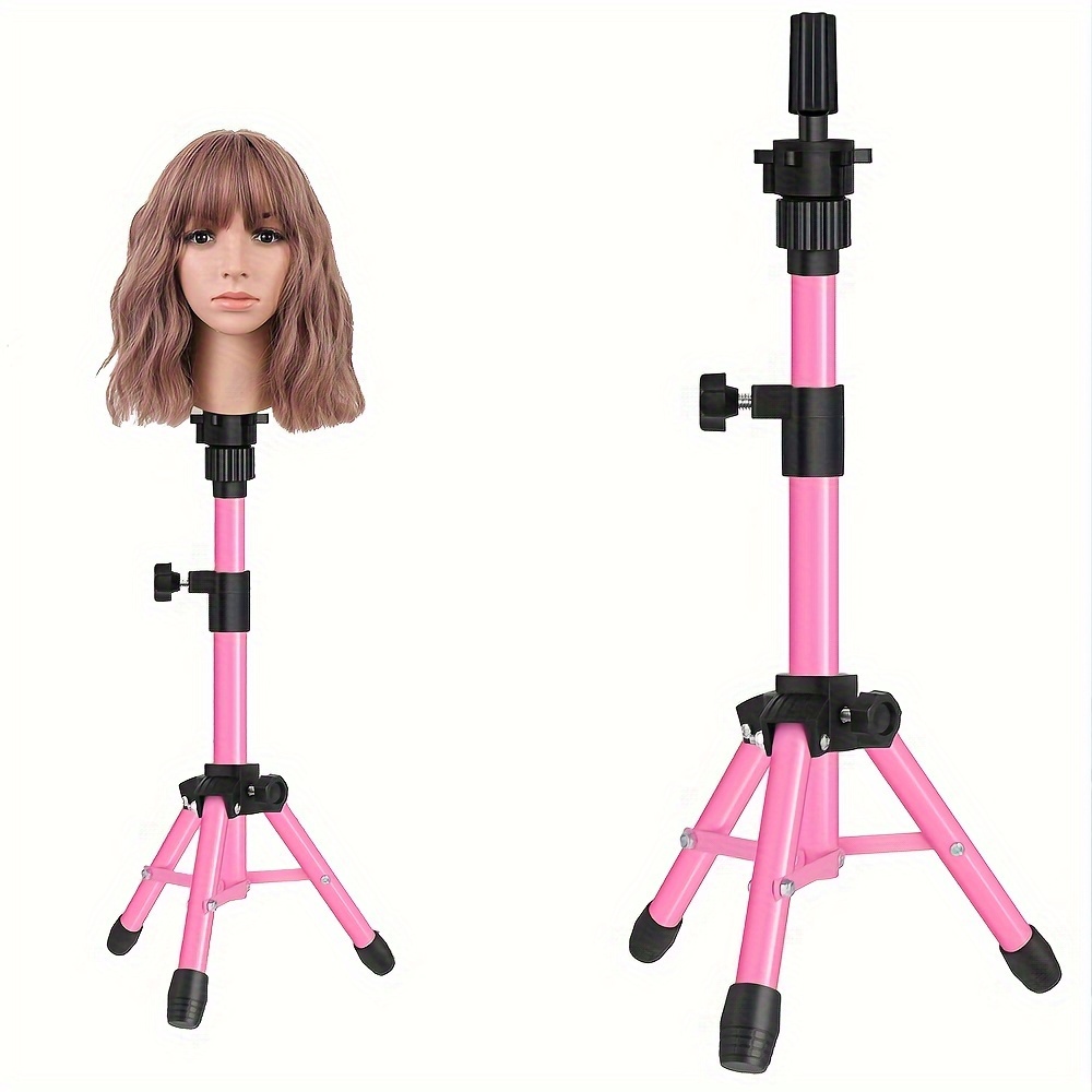 

Unisex-adult Metal Mannequin Head Stand, Luxury Pink Wig Tripod With 360° Rotatable Top, Adjustable Height, Easy Assembly, Durable Salon Practice Mini Holder For All Wig Heads