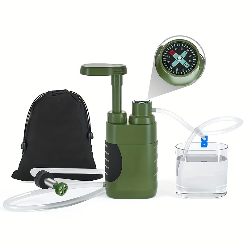 TEMU Water Purifier Pump With Replaceable Carbon 0.01 Water Filter, Portable Outdoor Emergency And Survival Gear - Camping, Hiking, Backpacking