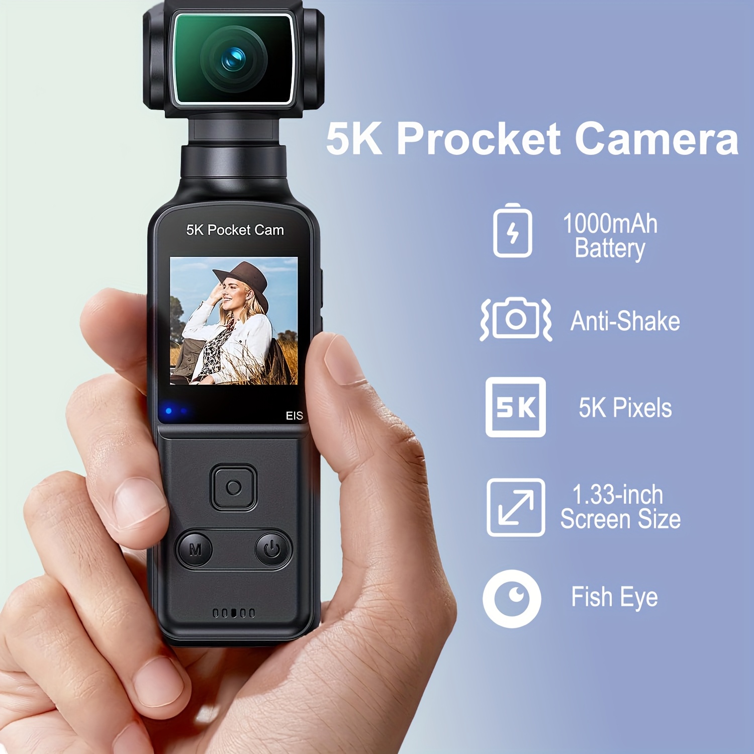 1pc Portable 5K Action Camera with 3.38cm Screen, Equipped with a Lens That Can Be Manually Rotated 270 ° Horizontally, Portable Camera Built-In 1000Mah Battery, Lightweight Design for Vlogging, USB Rechargeable, Handheld Pocket Action Camera