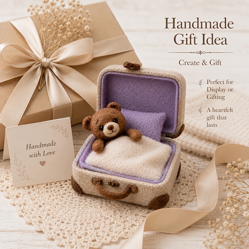Animal Needle Felting Kit, Beginner Bear Felting Craft with Tutorials