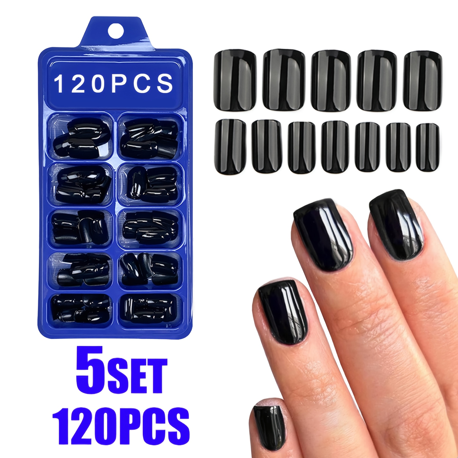 TEMU 120pcs Short/medium Square Press-on Nails Suitable For Daily Wear - Full-coverage Artificial Nails With Pre-made Tips, Application For Office &