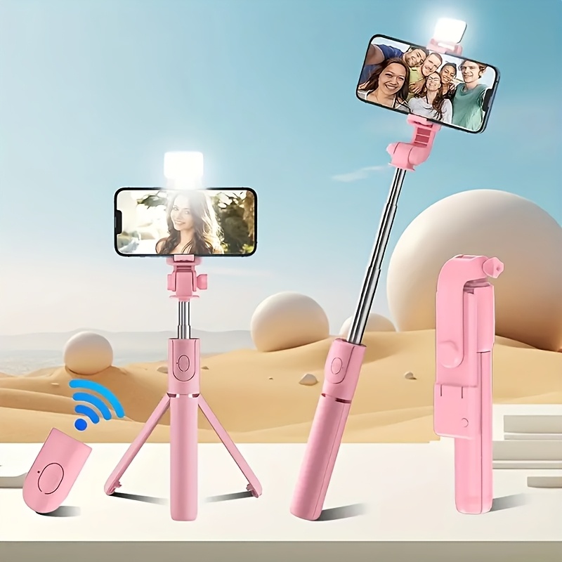 Scalable Phone Selfie Stick with Built-in Fill Light Telescopic Phone Selfie Stick with Built-in Light, Professional Live Streaming Tripod, Wireless Remote 360° Rotating Smartphone Tripod for Hiking/Travel/Vlog/Outdoor
