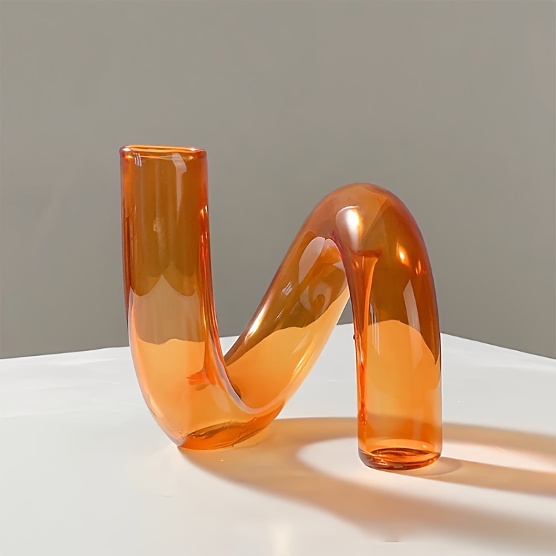 1pc Transparent Orange Pink Vase - Home Flower Arrangement Vase Ornament, Home Decoration Glass Ornament
