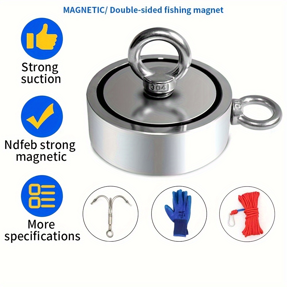 

Ultra-powerful 300lbs Neodymium Fishing Magnet With Handle - Double-sided, Durable For River Salvage & Cup Holders - Nickel Plated, No Battery Required