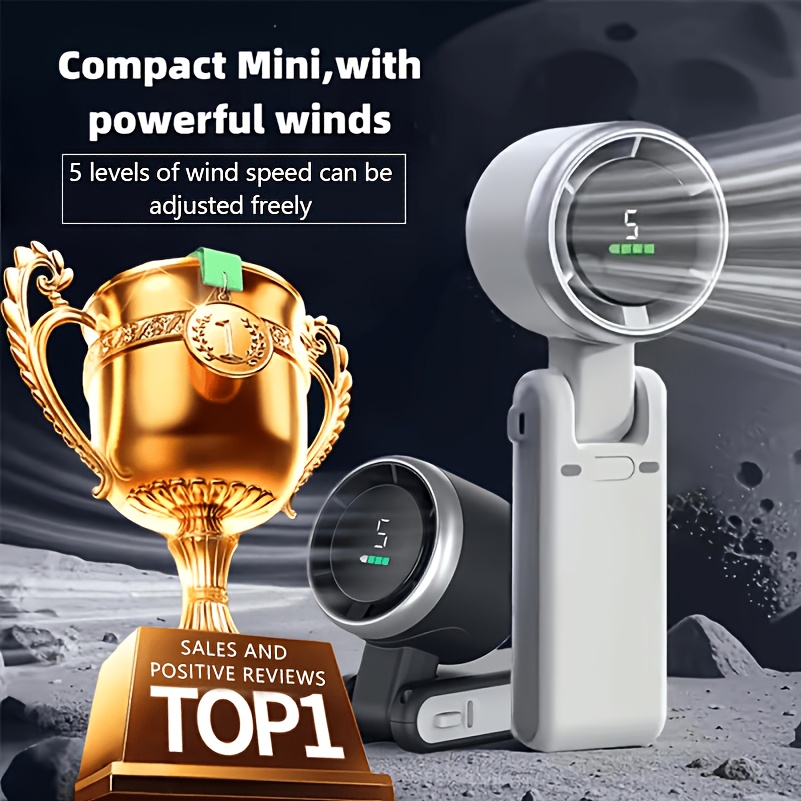 Portable Mini Handheld USB Rechargeable Fan Suitable for All Seasons, 5-Speed Adjustable Personal Cooling Fan with Smart LED Display, Quiet Operation & Long Battery Life, USB- for Travel,, Office, for and -the- Use