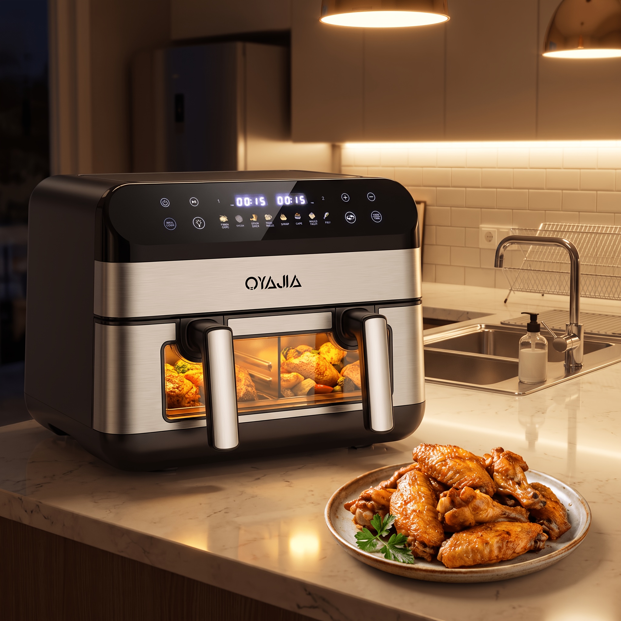 Image of Xxl 12.4l Oven With , Menus, Dual Baskets With Removable Divider, Smart Cook Matching, With Glass Window, 80- High Temperature Cooking, Led Digital Touchscreen