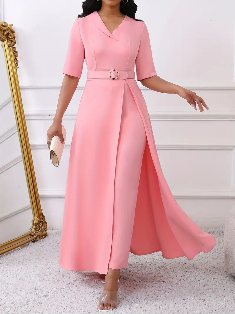 elegant pink sleeveless jumpsuit waist belt long flowing - Temu Philippines elegant pink sleeveless jumpsuit waist belt long flowing - Temu Philippines