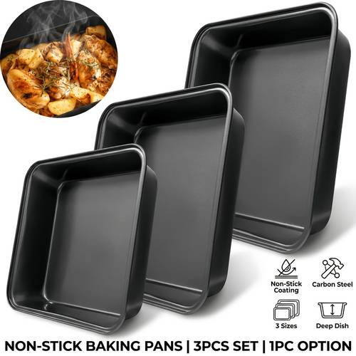 item picture set of 1 3 non stick deep rectangular baking pans made of sturdy durable material suitable for brownies layer cakes dishwasher safe for use ideal for parties