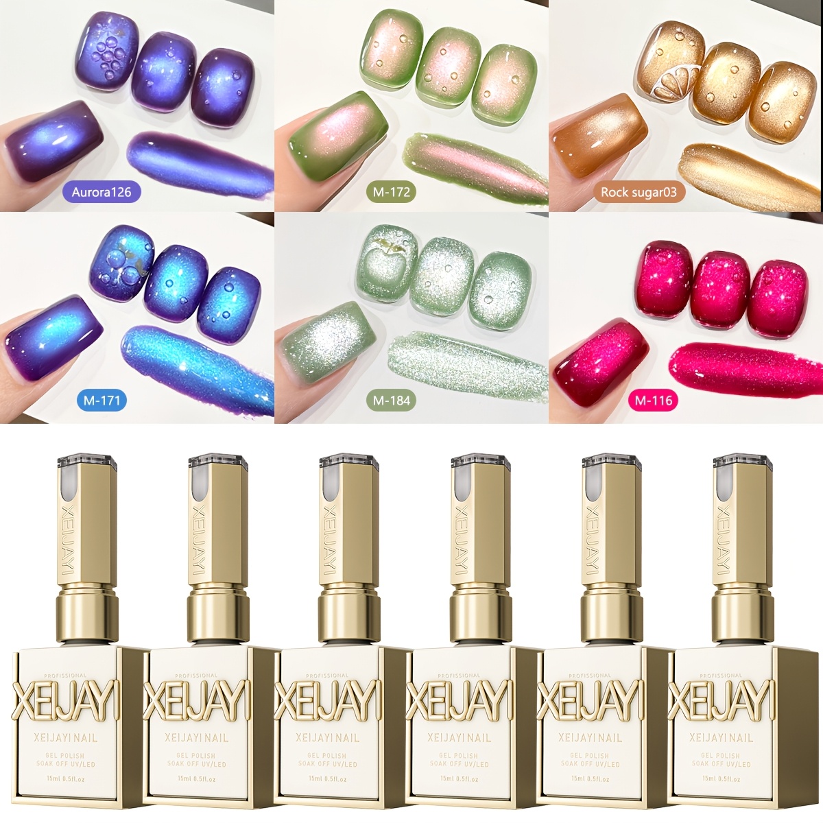 Xeijayi Frame Bottle Fruit Cat Eye 6pcs/set--- Cat Eye Nail Cat Eye Series 6pcs Gel Magnetic Gel Fashion Salon Cat Design Shiny Glossy Cat Eye Nail Art Women's Nail Art Tool Nail Lovers'