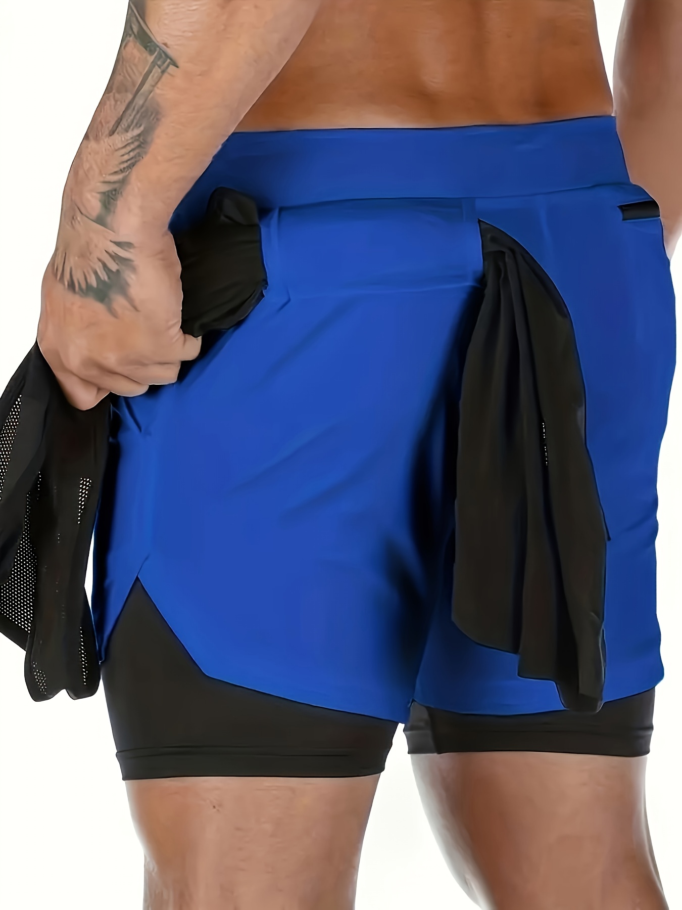 Men'S Morning Running, Gym Training, Sports, Multi Pocket Fake Two Piece Stretch Shorts with Drawstring, Casual Beach Pants Suitable for Spring, Summer, And Autumn Seasons