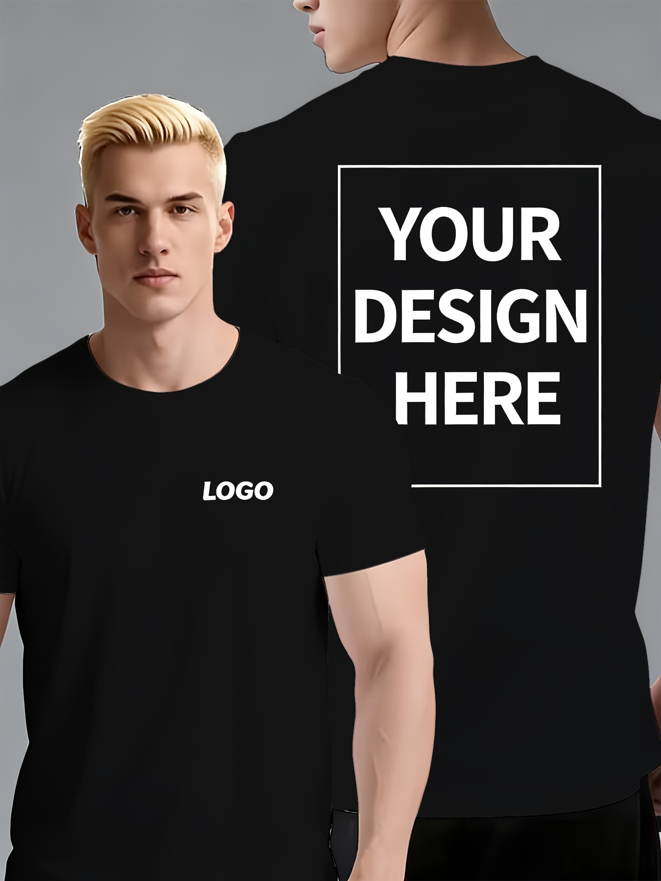 item picture mens custom personalized t shirt add your own logo text heavyweight fabric black crew neck casual and   machine washable custom workwear summer gear   background   durable material  