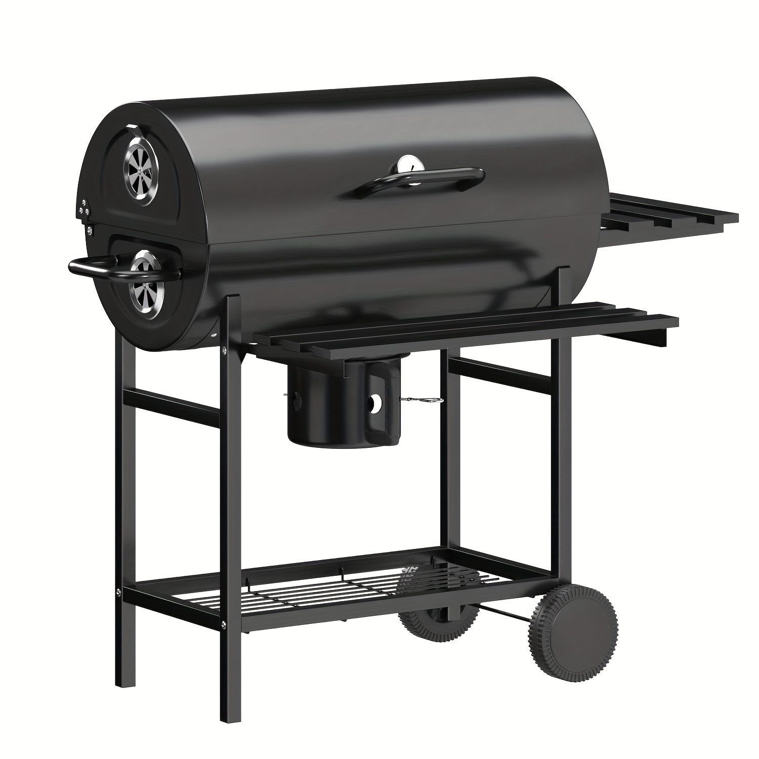 

29"barrel Outdoor Charcoal Grill With Side Shelf And Wheels, Black