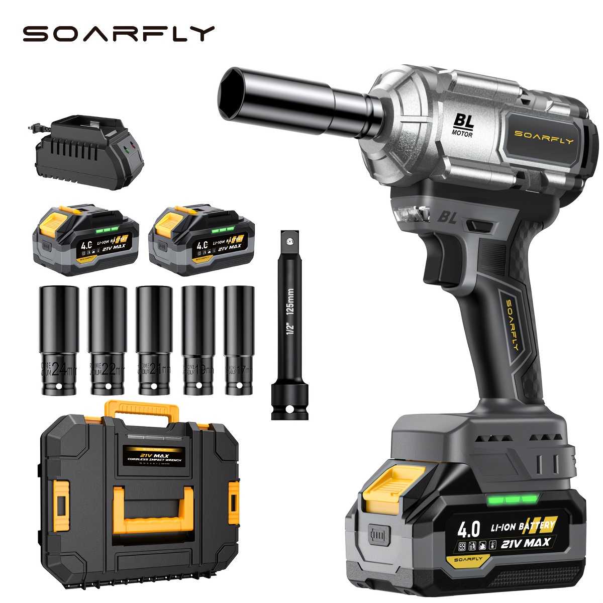 DAYPLUS 21V Brushless Impact Wrench Kit - 1800Nm Torque, 6Ah Battery & Case Included