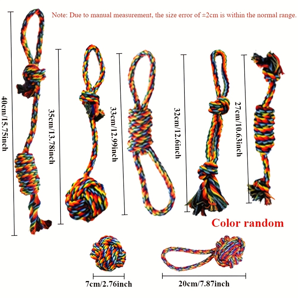 Image of 7pcs Random Color Durable Color Rainbow Leash Knot Toy Set - Tough Chew Toys For Teething-pet Interactive Training Play And Dental Health For Medium Breeds.