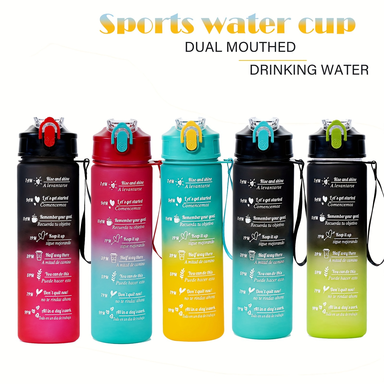 

Visually Appealing Gradient Water Bottle With Straw - Large 800ml/300ml Capacity, Pvc-free Pc Material, Running & Outdoor Activities, Plastic, Water Cup, Large Capacity, Outdoor, Sports Kettle