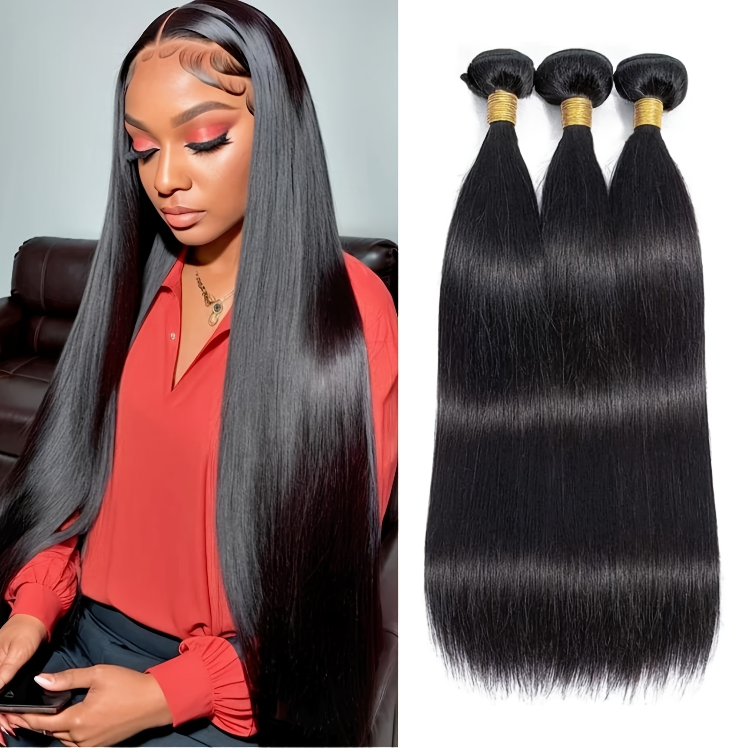 30 32 Inch Straight Human Hair 3 Bundles 100 Remy Human Hair Weave Bundles Extensions Double Weft Hair Bundles For Women