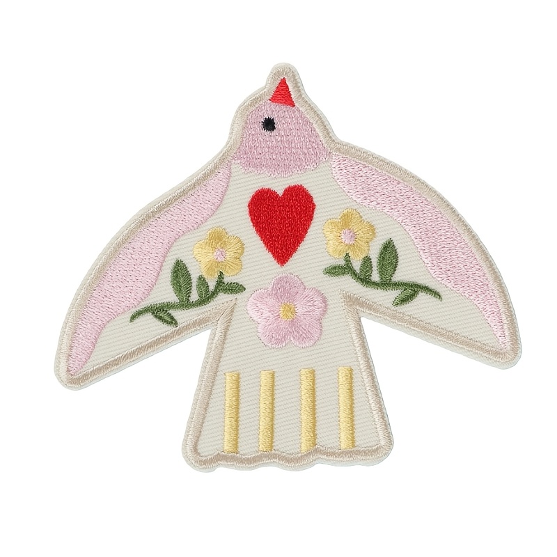 TEMU 1 pieza de parche bordado con diseño de pájaro, y flor, paz, , aplique termoadhesivo para ropa, chaqueta, mochila y decoración