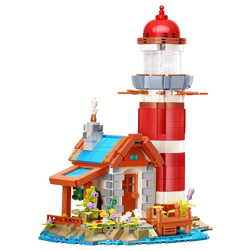 Image of 1089pcs Cottage Lighthouse Building Blocks Set, With Seaside Elements, -type Building Block Model, An Display Item For Building Block Enthusiasts And Collectors M9505