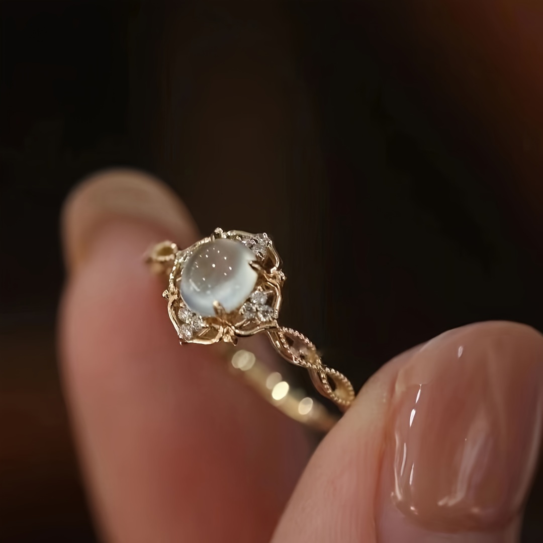 Image of Elegant 4-prong Engagement Ring For Women - Golden-tone, Sparkling Accents, Weddings, Anniversaries & Special Occasions, Jewelry