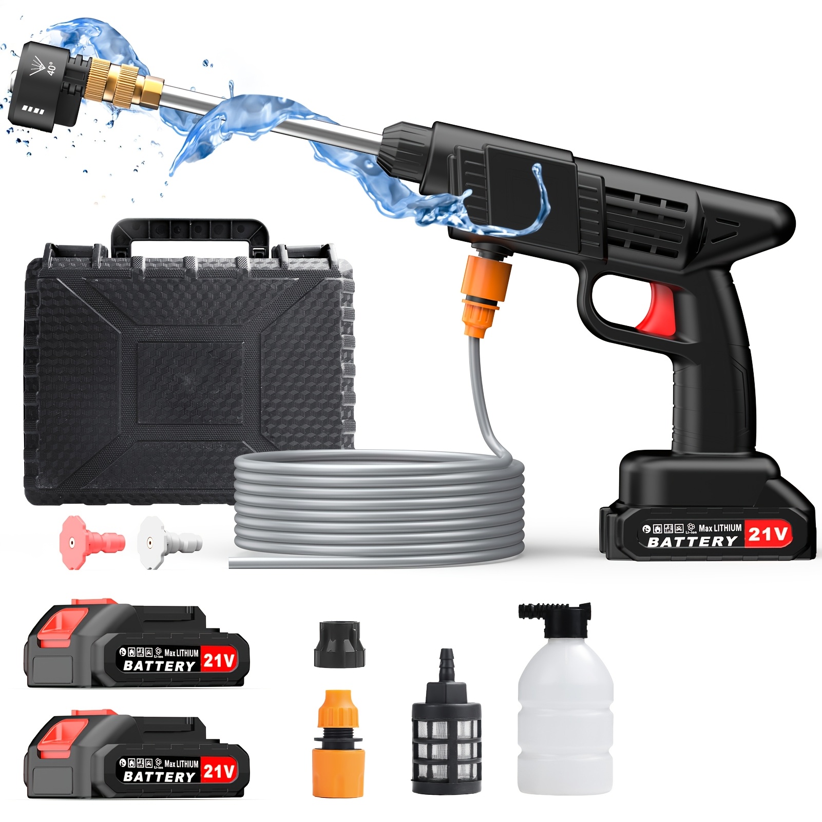 Cordless Car Pressure Washer Battery Powered, Portable Power Washer With Battery & 6-in-1 Nozzle, Handheld Pressure Washer For Car, Home, Garden Patio