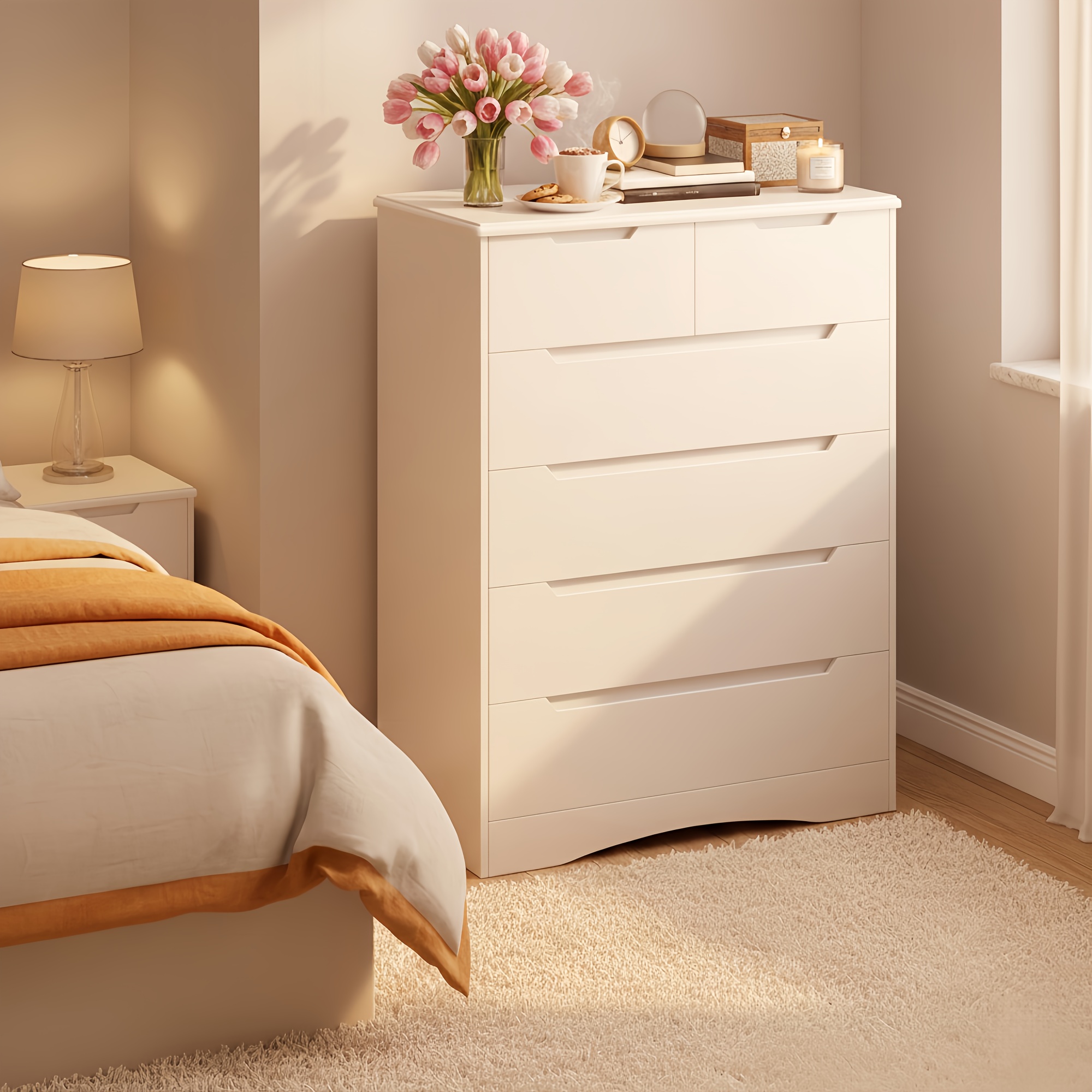 Modern 6-Drawer Tall Dresser | Large Wood Chest with Anti-Tip Safety